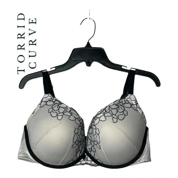 1566. TORRID CURVE FULL COVERAGE PADDED UNDERWIRE‎ BRA BLACK/WHITE FLORAL 42DD - Picture 1 of 7